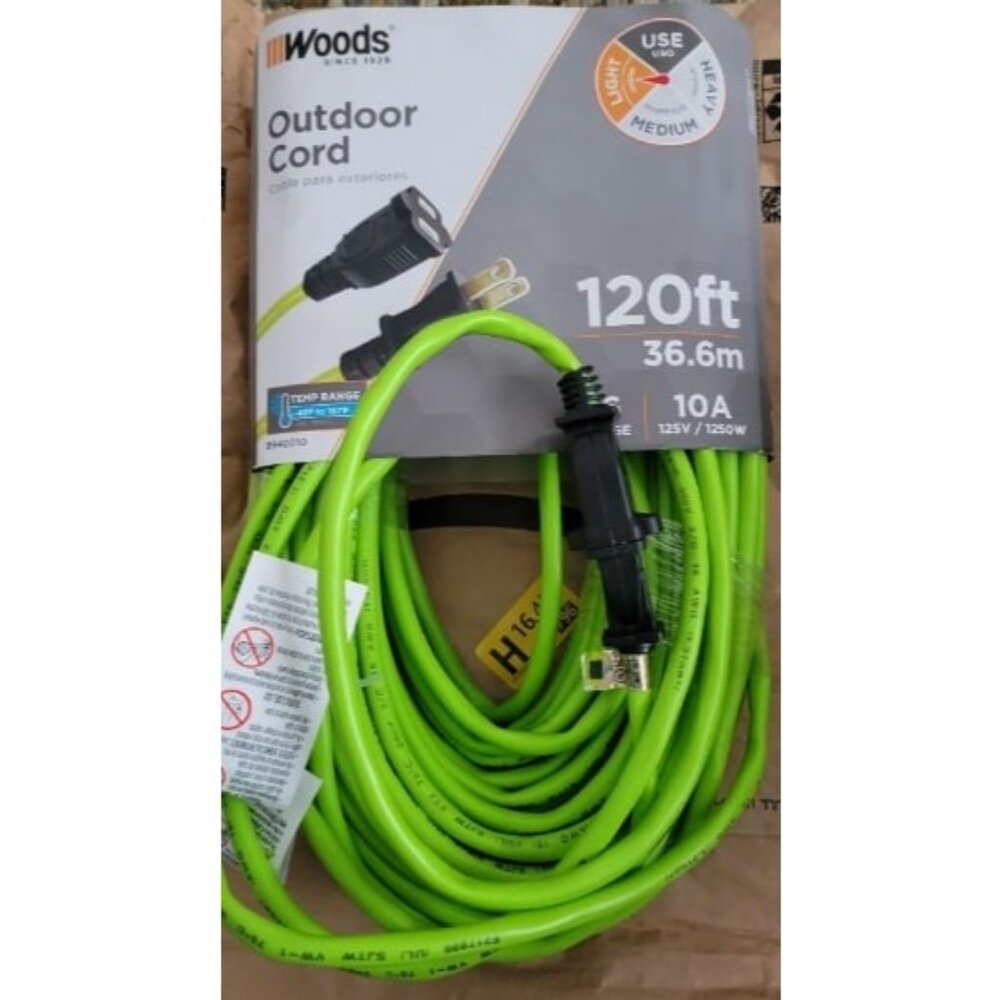 Outdoor Extension Cord, 120 Foot Light Duty, Water Resistant, Flexible, 16 Gauge